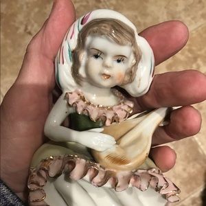 Bone China lace figurine girl playing mandolin